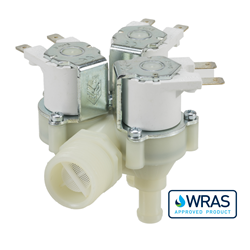 Single Inlet Triple Outlet water solenoid valve - 3/4" BSP male inlet, three 10.5-mm dia hosetail outlets 240V